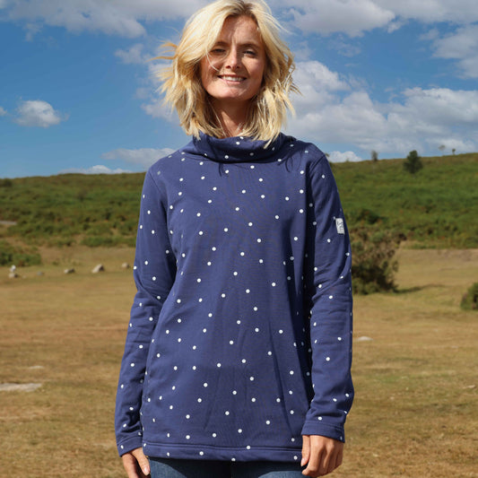 LJ20 - Roll Neck Sweatshirt - Polka Dot Twilight