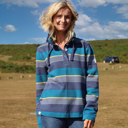 LJ301S - Ladies Striped Pique Sweatshirt - Teal