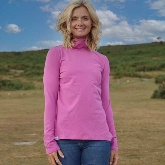LJ320 - Lightweight Roll Neck Top - Raspberry
