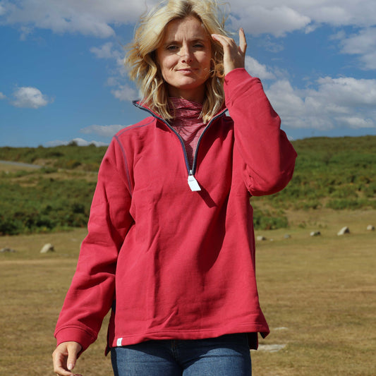 LJ3 - Ladies Quarter Zip Sweatshirt - Red