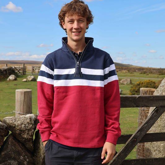 LJ51 - Men's Striped 1/4 Zip Sweatshirt - Rouge
