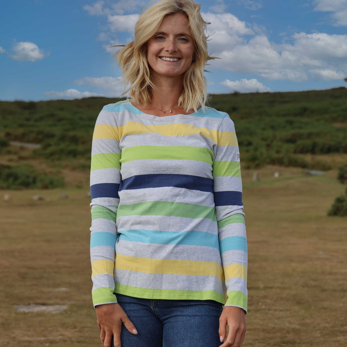 LJ97M - Long Sleeve Multi Striped Breton - Winter Greens