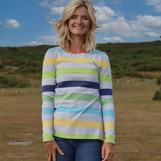 LJ97M - Long Sleeve Multi Striped Breton - Winter Greens