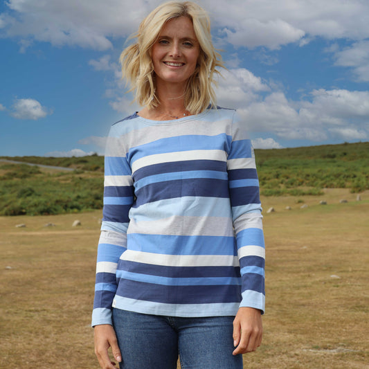 LJ97M - Long Sleeve Multi Stripe Breton - Winter Blues