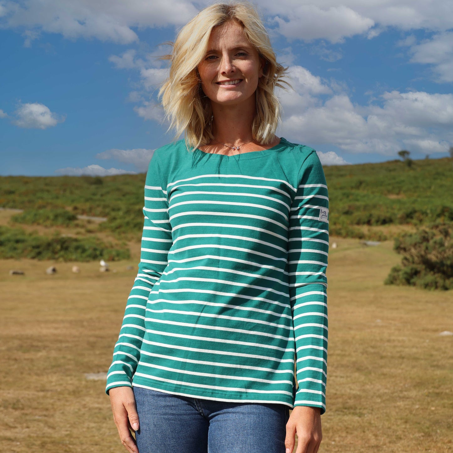 LJ97 - Long Sleeve Striped Breton Top - Emerald