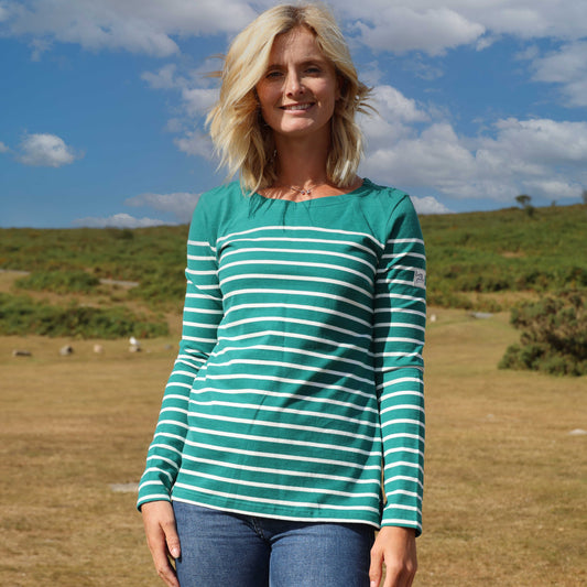 LJ97 - Long Sleeve Striped Breton Top - Emerald