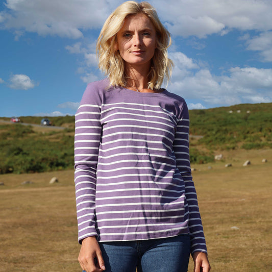 LJ97 - Long Sleeve Striped Breton Top - Mauve