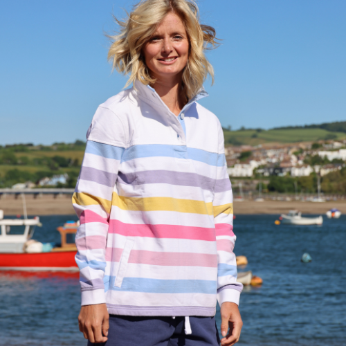 LJ6 - Striped Button Neck Sweatshirt - Pastel