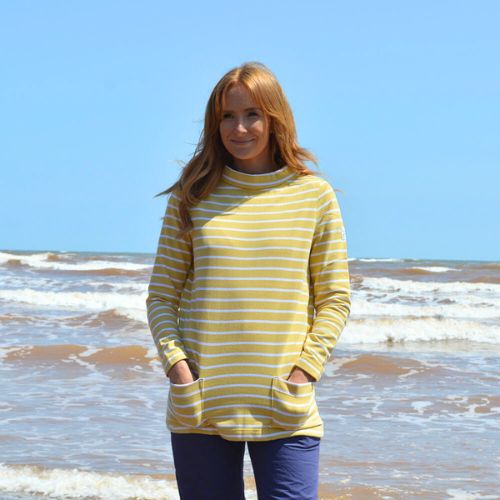 LJ94S - Ladies Striped Roll Neck Sweatshirt - Lemon