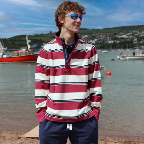LJ700S - Mens Striped Pique 1/4 Zip Sweatshirt - Rouge