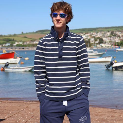 LJ700S - Mens Striped 1/4 Zip Pique Sweatshirt - Marine