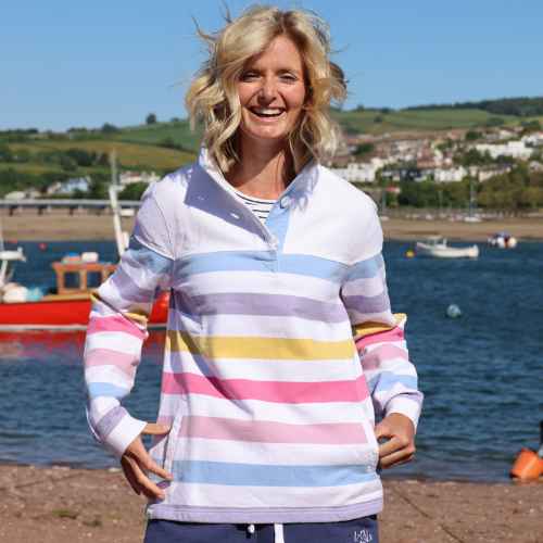 LJ6 - Striped Button Neck Sweatshirt - Pastel