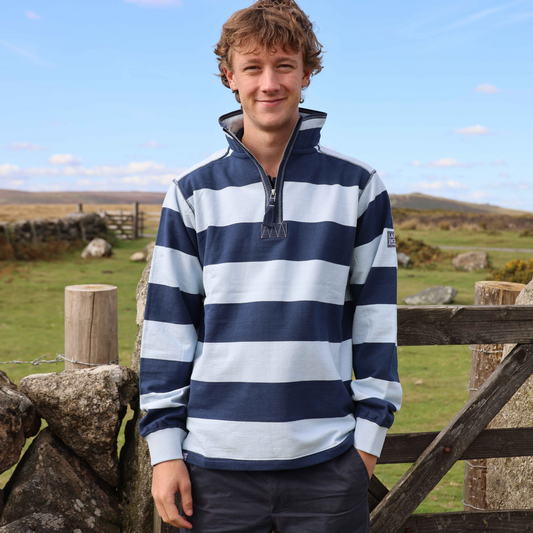 LJ39 - Mens Striped 1/4 Zip Sweatshirt - Sky