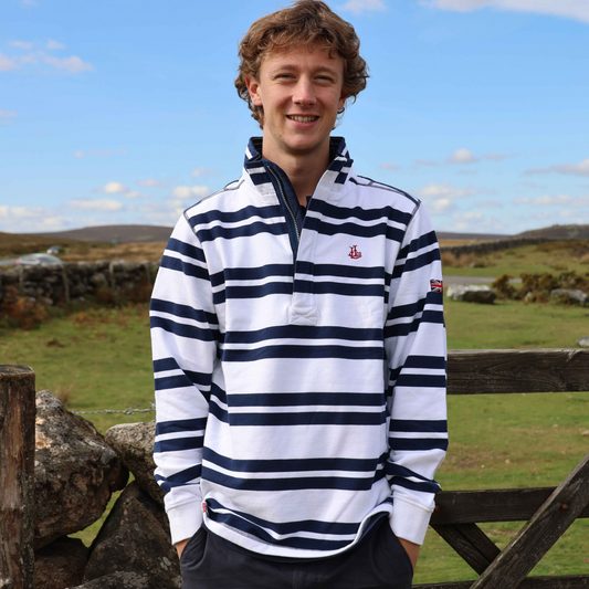 LJ39 - Men's Striped 1/4 Zip Sweatshirt - White