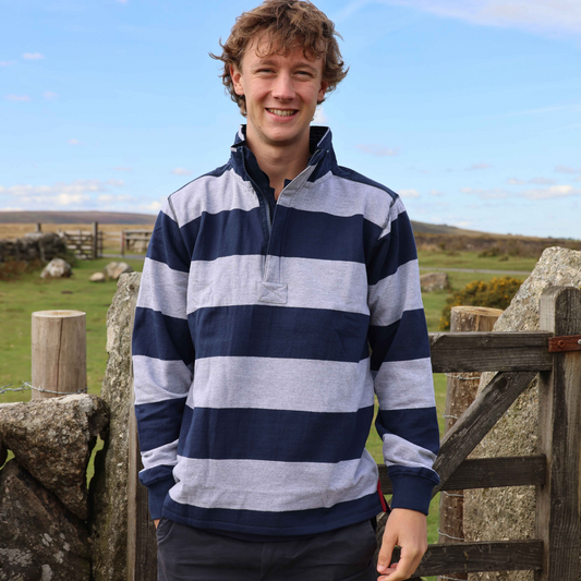 LJ39 - Striped 1/4 zip sweatshirt - Grey Marle