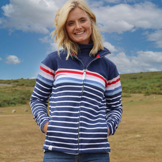 LJ32 - Ladies Full Zip Striped Sweatshirt - Sapphire