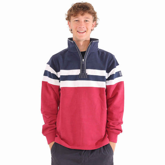 LJ51 - Men's Striped 1/4 Zip Sweatshirt - Rouge