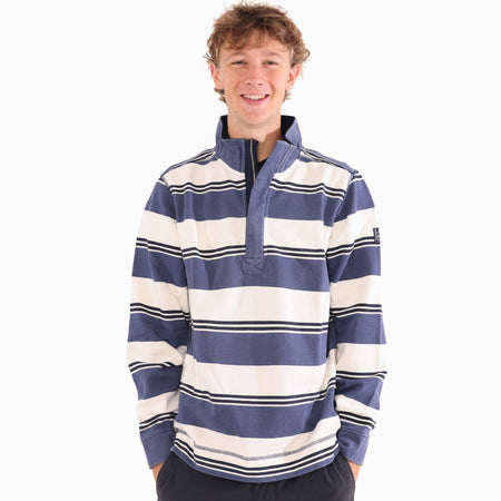 LJ700S - Mens Striped 1/4 Zip Pique Sweatshirt - Denim