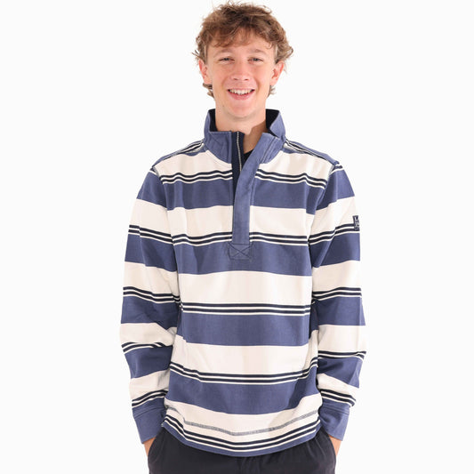 LJ700S - Mens Striped 1/4 Zip Pique Sweatshirt - Denim