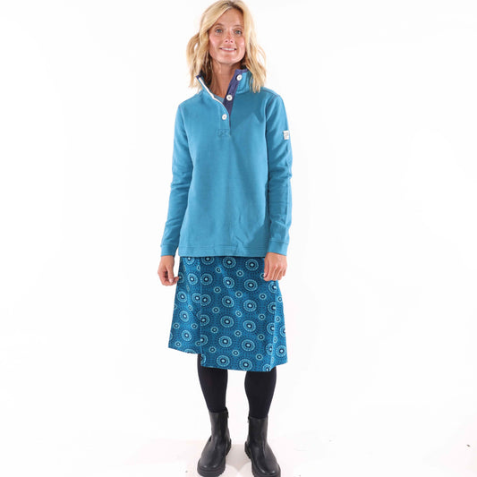 LJ41 - Printed Jersey Skirt - Circle Teal