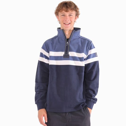 LJ51 - Men's Striped 1/4 Zip Sweatshirt - Denim