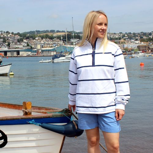 LJ35 - Ladies' Striped 1/4 Zip Sweatshirt - White