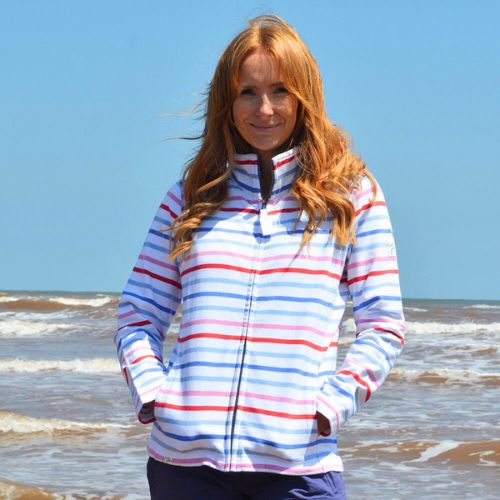 LJ32 - Ladies Full Zip Striped Sweatshirt - Red