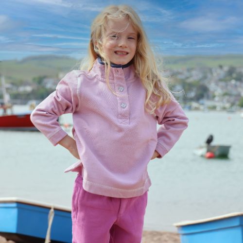 LJ301C - Girls Pique Button Neck Sweatshirt - Pink