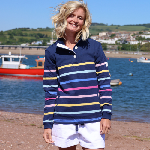 LJ6 - Striped Button Neck Sweatshirt - Twilight