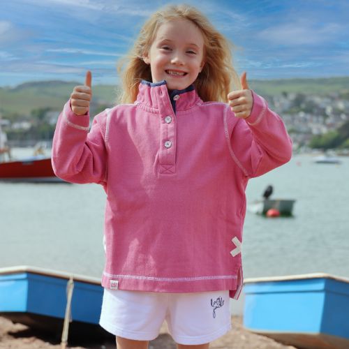 LJ301C -  Girls Pique Button Neck Sweatshirt - Salmon