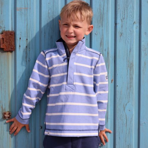 LJ700SC - Boys Striped 1/4 Zip Pique Sweatshirt - Sky