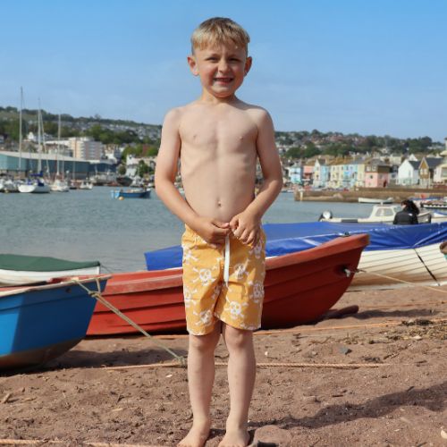 LJ89C - Boys Printed Board Shorts - Yellow