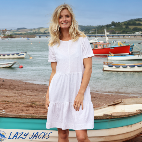 LJ524  - Ladies Tiered Dress - White