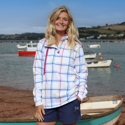 LJ14 - Ladies Plaid Button Neck Sweatshirt - Watercolours