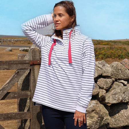 LJ14 - Ladies Button Neck Sweatshirt - White