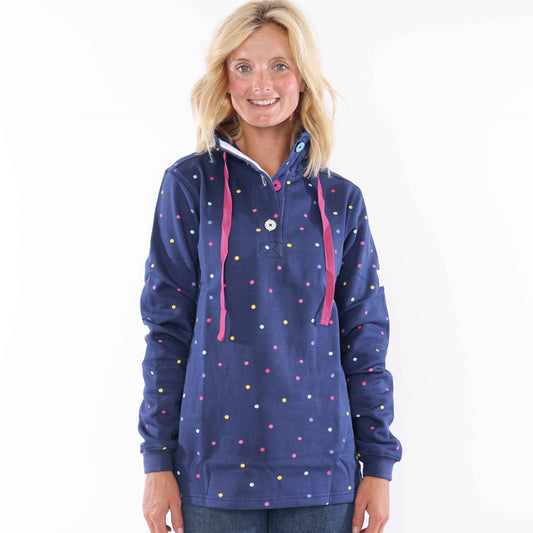 LJ14 Polka Dot - Ladies Button Neck Sweatshirt - Twilight