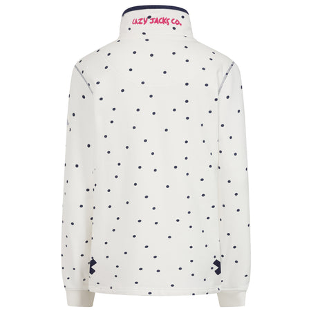 LJ14 - Ladies Polka Dot Button Neck Sweatshirt - Chalk