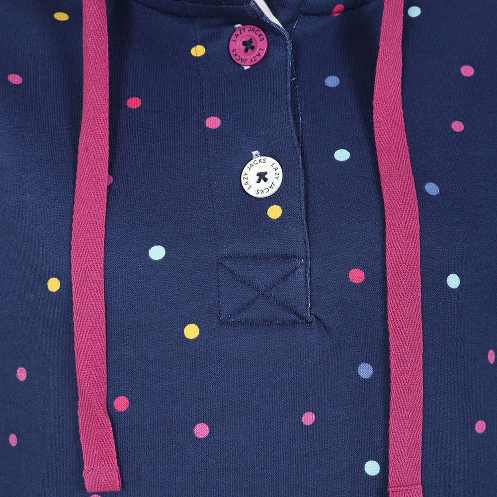 LJ14 - Ladies Patterned Button Neck Sweatshirt - Polka Dot Twilight