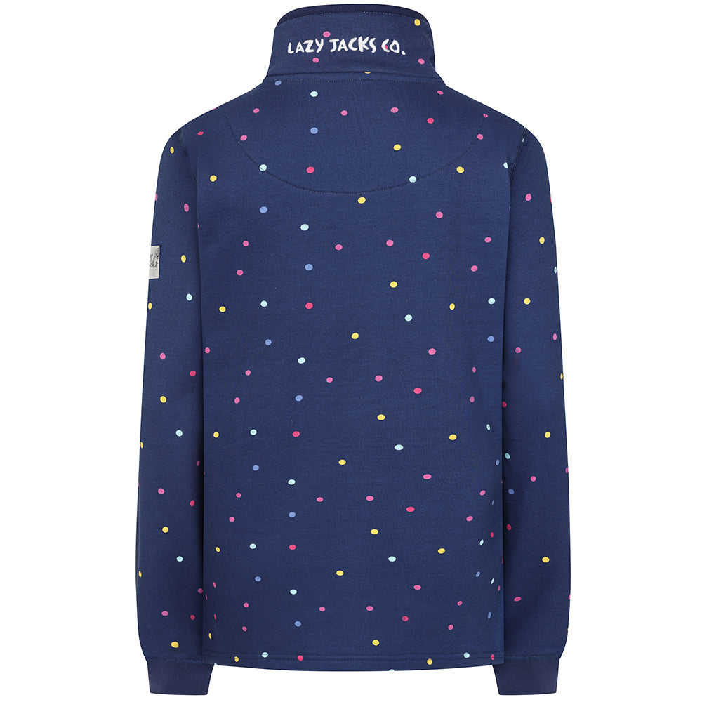 LJ14 - Ladies Patterned Button Neck Sweatshirt - Polka Dot Twilight