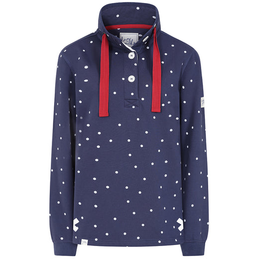 LJ14 - Ladies Polka Dot Button Neck Sweatshirt - Twilight