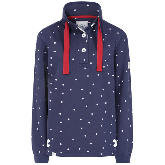 LJ14 - Ladies Polka Dot Button Neck Sweatshirt - Twilight