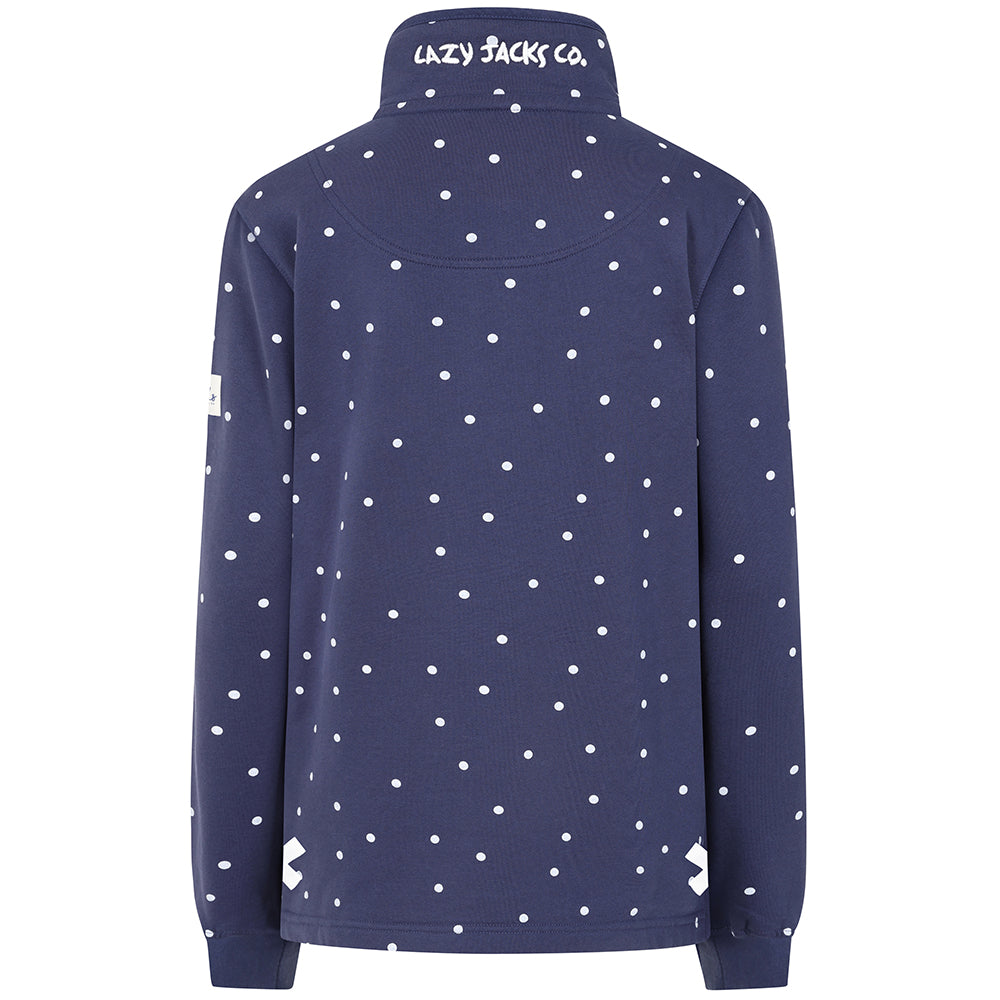 LJ14 - Ladies Polka Dot Button Neck Sweatshirt - Twilight