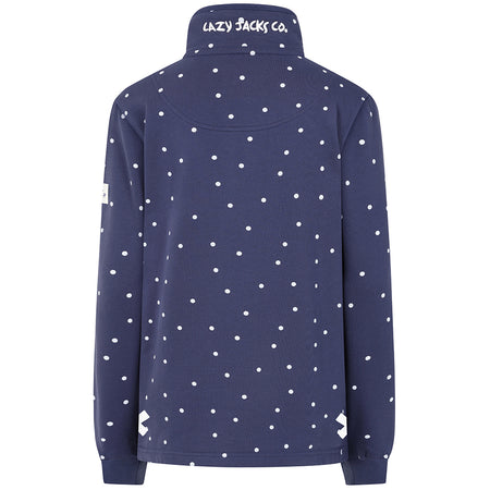 LJ14 - Ladies Polka Dot Button Neck Sweatshirt - Twilight
