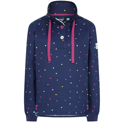 LJ14 Polka Dot - Ladies Button Neck Sweatshirt - Twilight