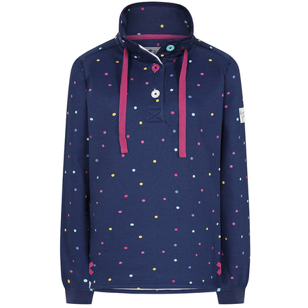LJ14 Polka Dot - Ladies Button Neck Sweatshirt - Twilight