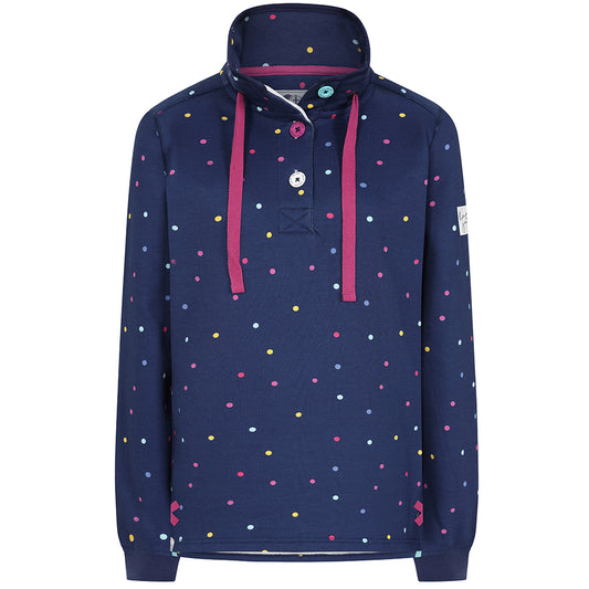 LJ14 - Ladies Button Neck Sweatshirt - Multicolour Polka Dot
