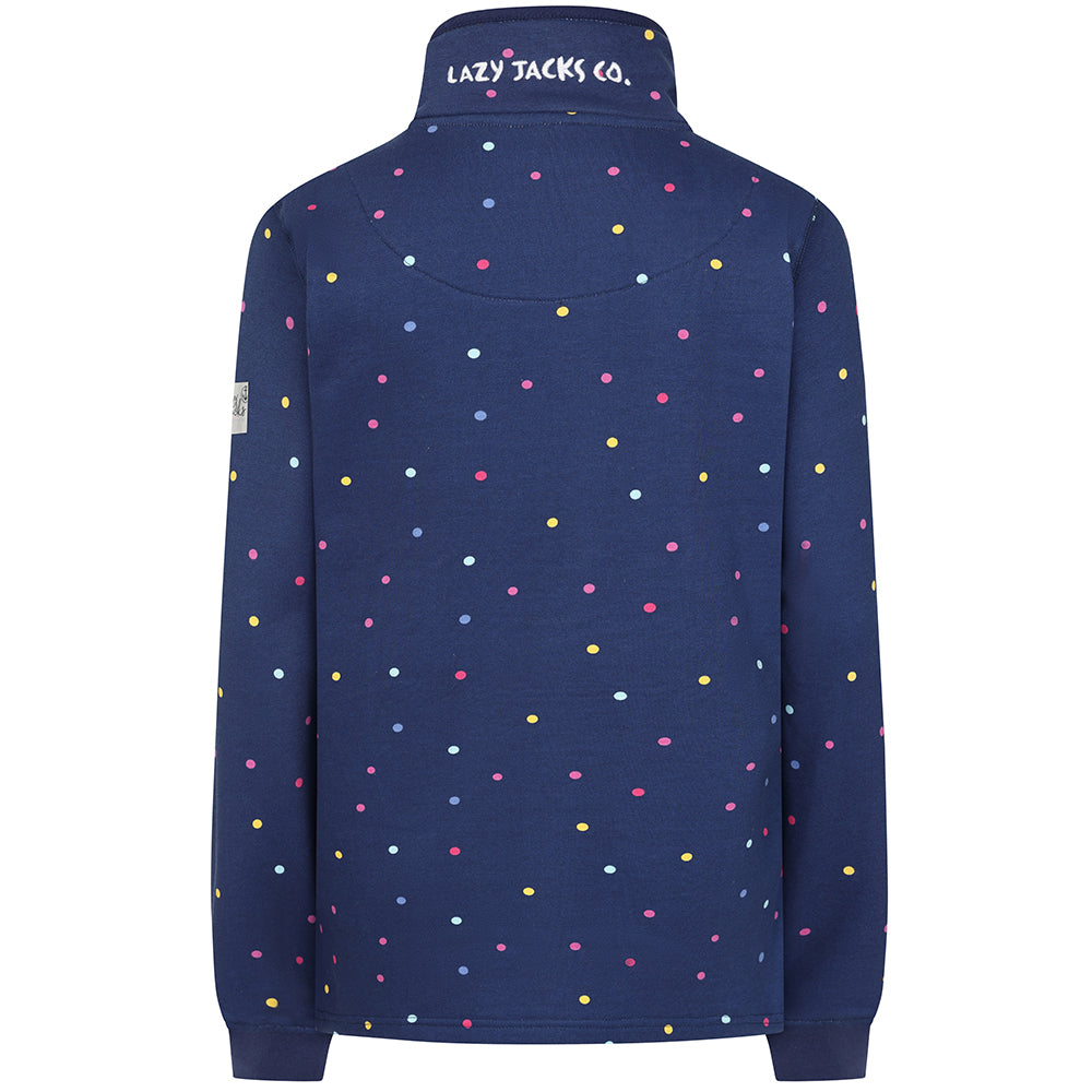 LJ14 Polka Dot - Ladies Button Neck Sweatshirt - Twilight