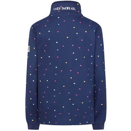 LJ14 Polka Dot - Ladies Button Neck Sweatshirt - Twilight