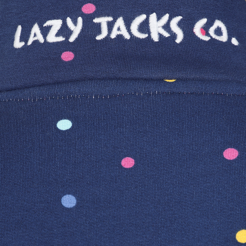 LJ14 Polka Dot - Ladies Button Neck Sweatshirt - Twilight