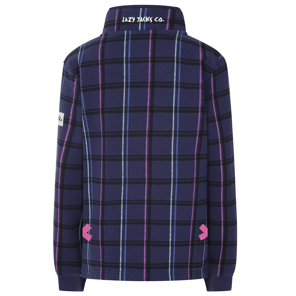 LJ14 - Ladies Patterned Button Neck Sweatshirt - Plaid Twilight